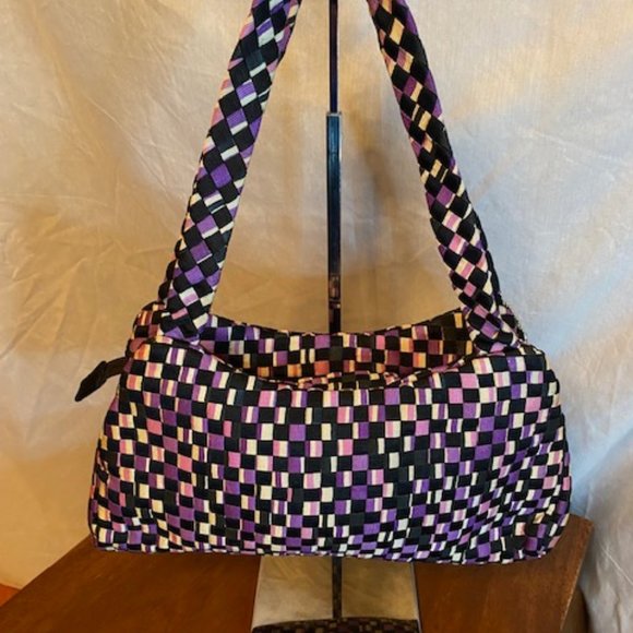 The SAK Purple/Black Check Top Zip Textured Hand Shoulder Bag - Picture 3 of 6
